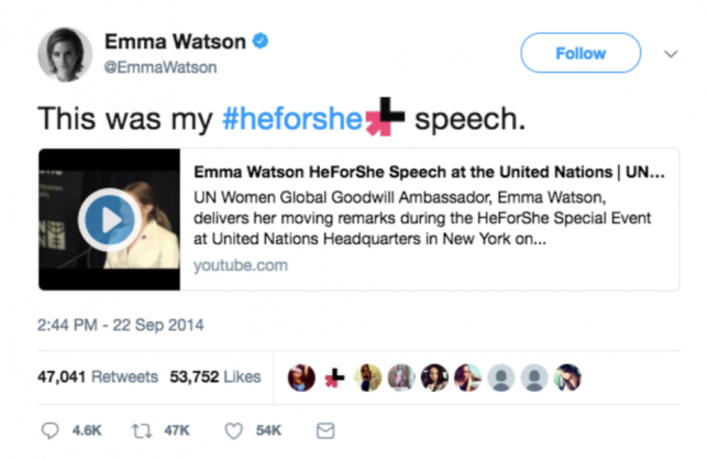 Emma Watson tweets #heforshe